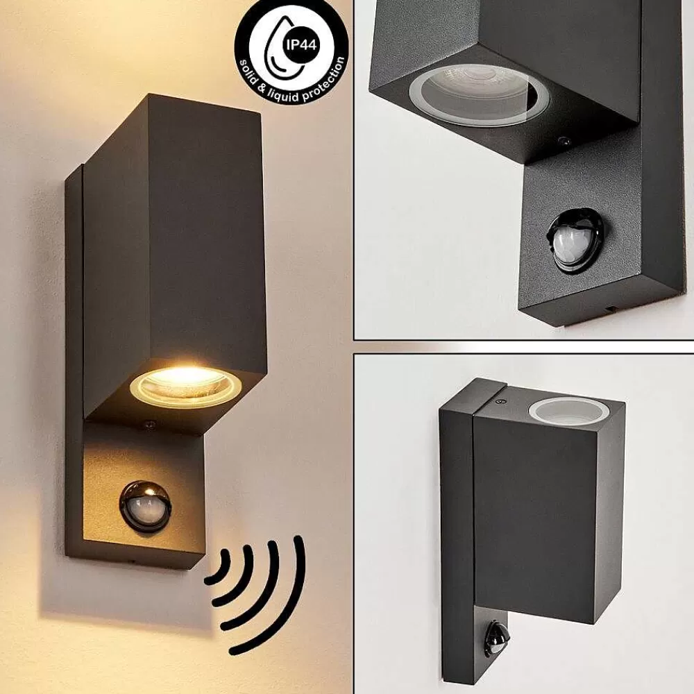 hofstein Applique Murale D'Exterieur Kingstown Anthracite, Transparent, 2 Lumieres, Detecteur De Mouvement