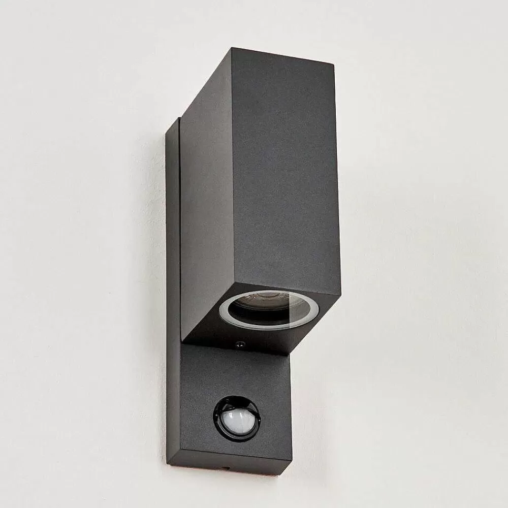 hofstein Applique Murale D'Exterieur Kingstown Anthracite, Transparent, 2 Lumieres, Detecteur De Mouvement