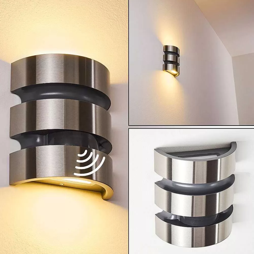 hofstein Applique Murale D'Exterieur Kolding Led Acier Inoxydable, Noir, 1 Lumiere, Detecteur De Mouvement