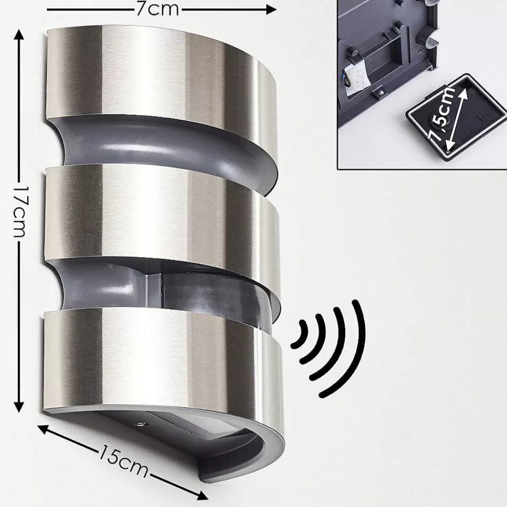 hofstein Applique Murale D'Exterieur Kolding Led Acier Inoxydable, Noir, 1 Lumiere, Detecteur De Mouvement