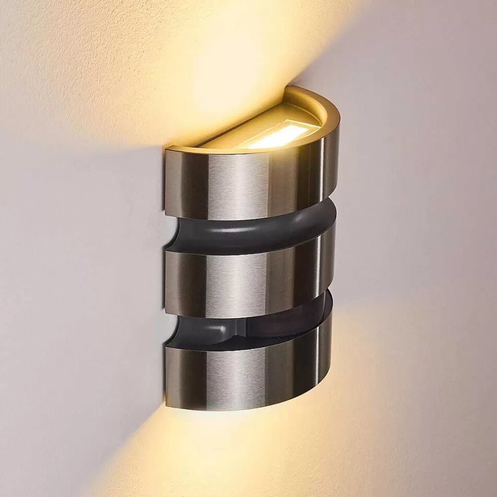 hofstein Applique Murale D'Exterieur Kolding Led Acier Inoxydable, Noir, 1 Lumiere, Detecteur De Mouvement