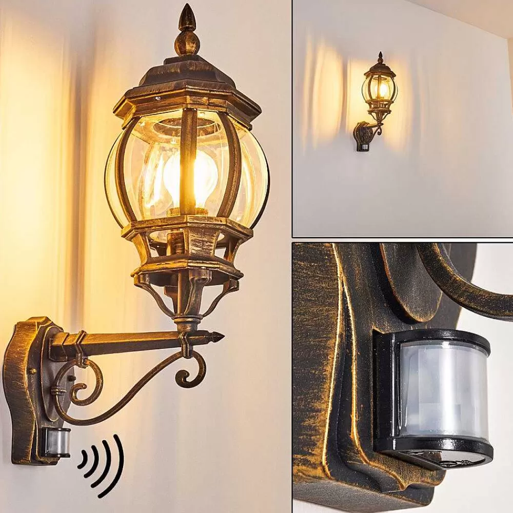 hofstein Applique Murale D'Exterieur Lentua Brun Dore, 1 Lumiere, Detecteur De Mouvement