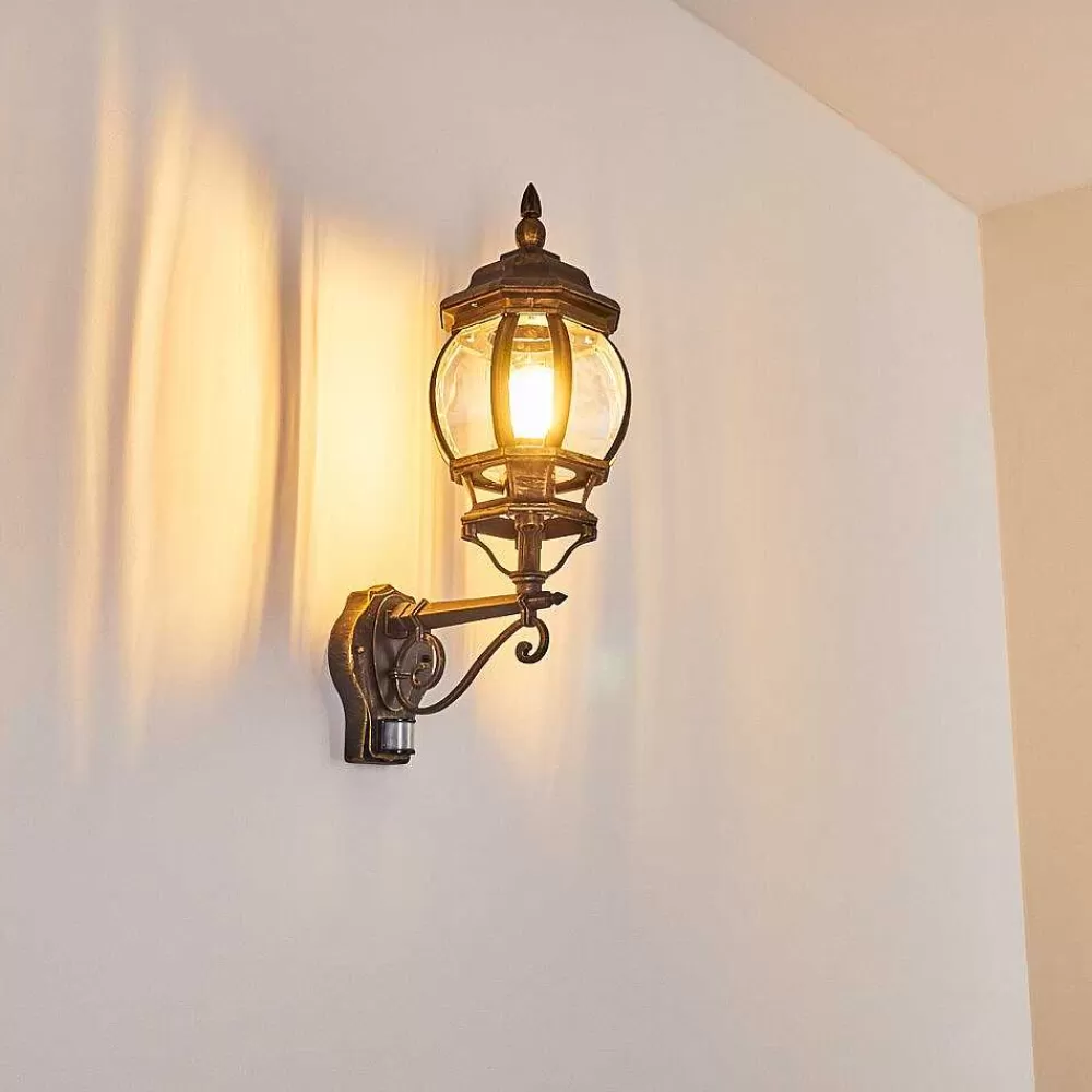 hofstein Applique Murale D'Exterieur Lentua Brun Dore, 1 Lumiere, Detecteur De Mouvement