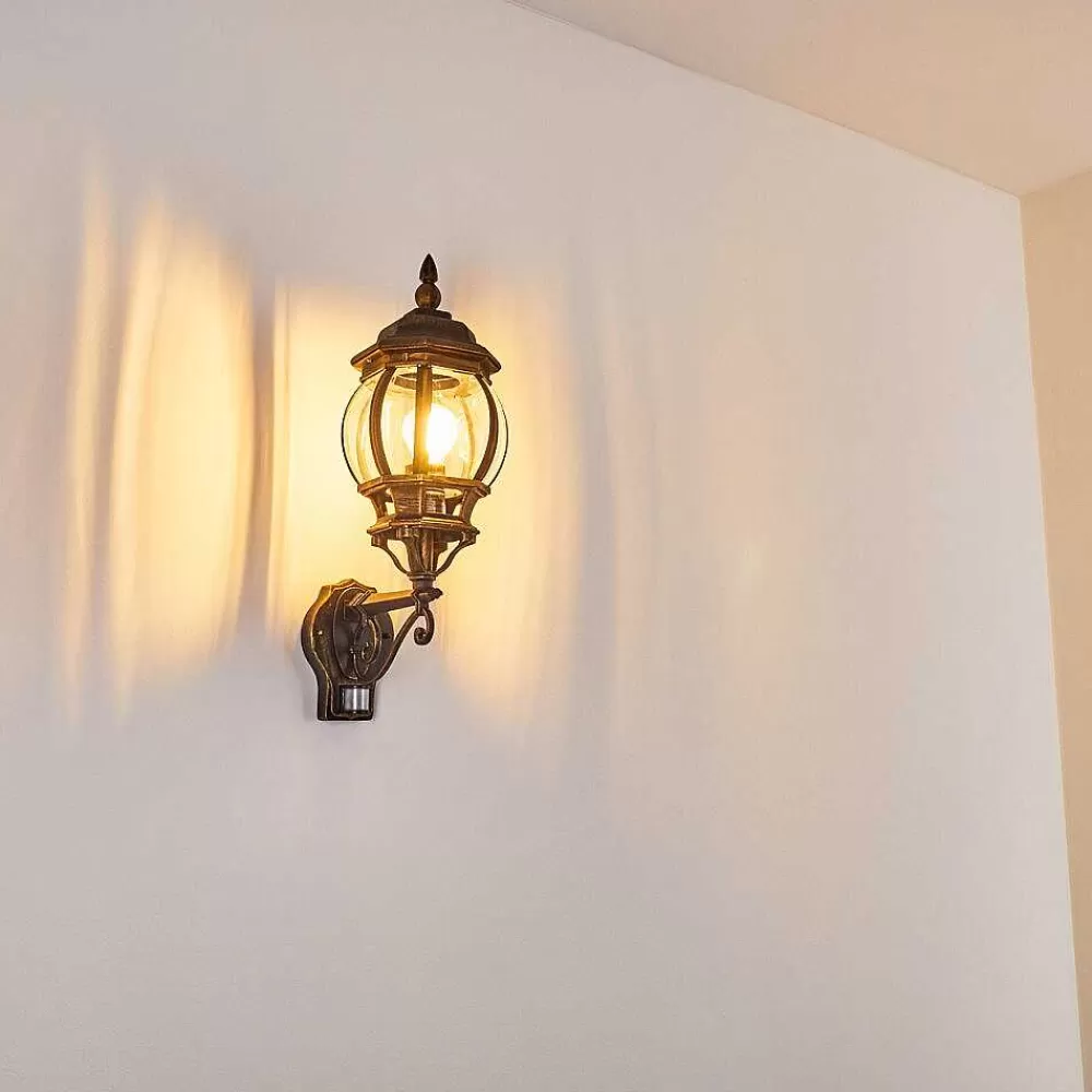 hofstein Applique Murale D'Exterieur Lentua Brun Dore, 1 Lumiere, Detecteur De Mouvement