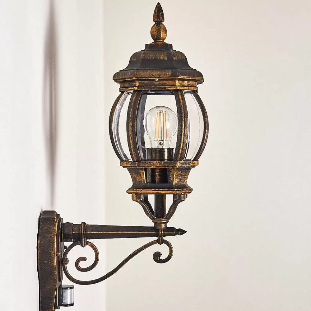 hofstein Applique Murale D'Exterieur Lentua Brun Dore, 1 Lumiere, Detecteur De Mouvement