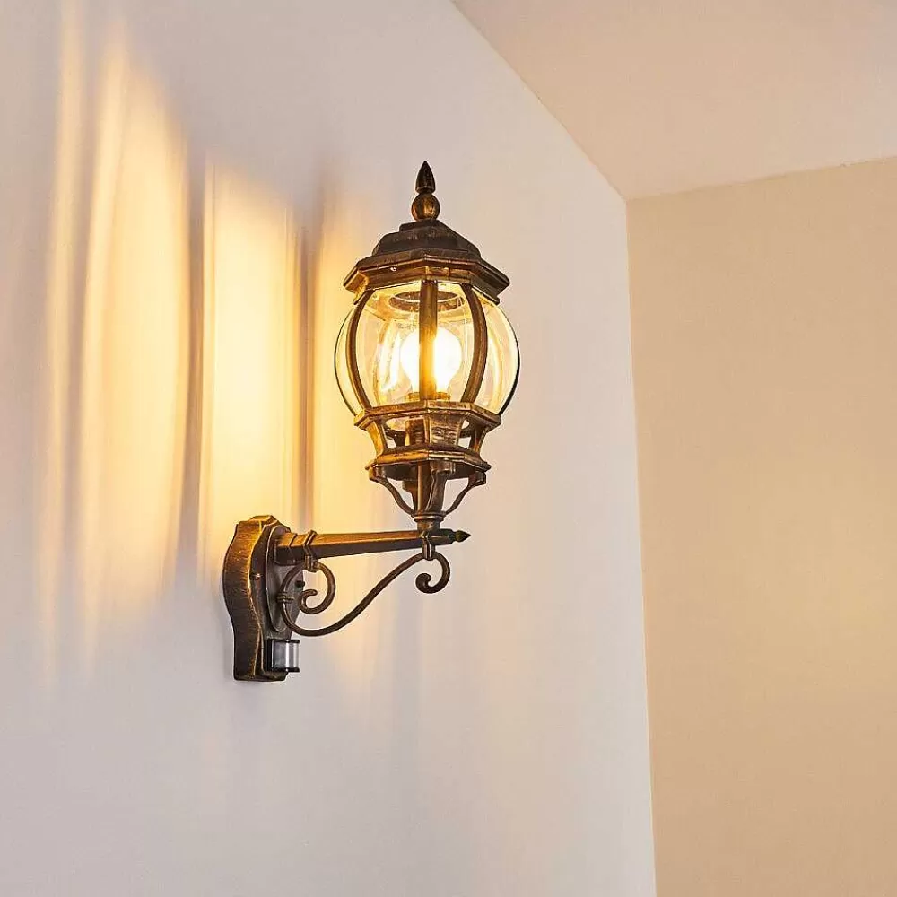 hofstein Applique Murale D'Exterieur Lentua Brun Dore, 1 Lumiere, Detecteur De Mouvement
