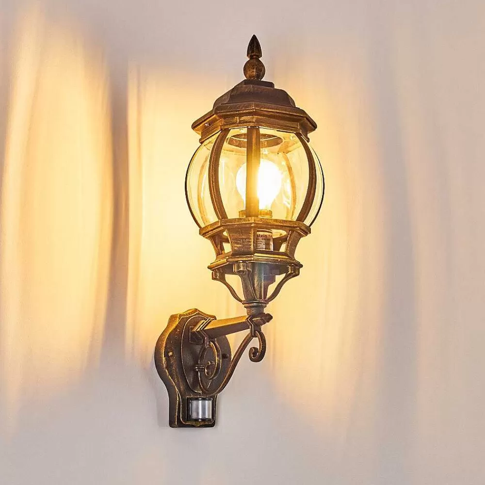 hofstein Applique Murale D'Exterieur Lentua Brun Dore, 1 Lumiere, Detecteur De Mouvement