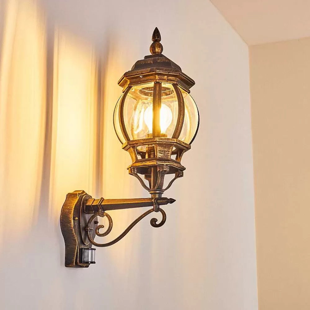 hofstein Applique Murale D'Exterieur Lentua Brun Dore, 1 Lumiere, Detecteur De Mouvement