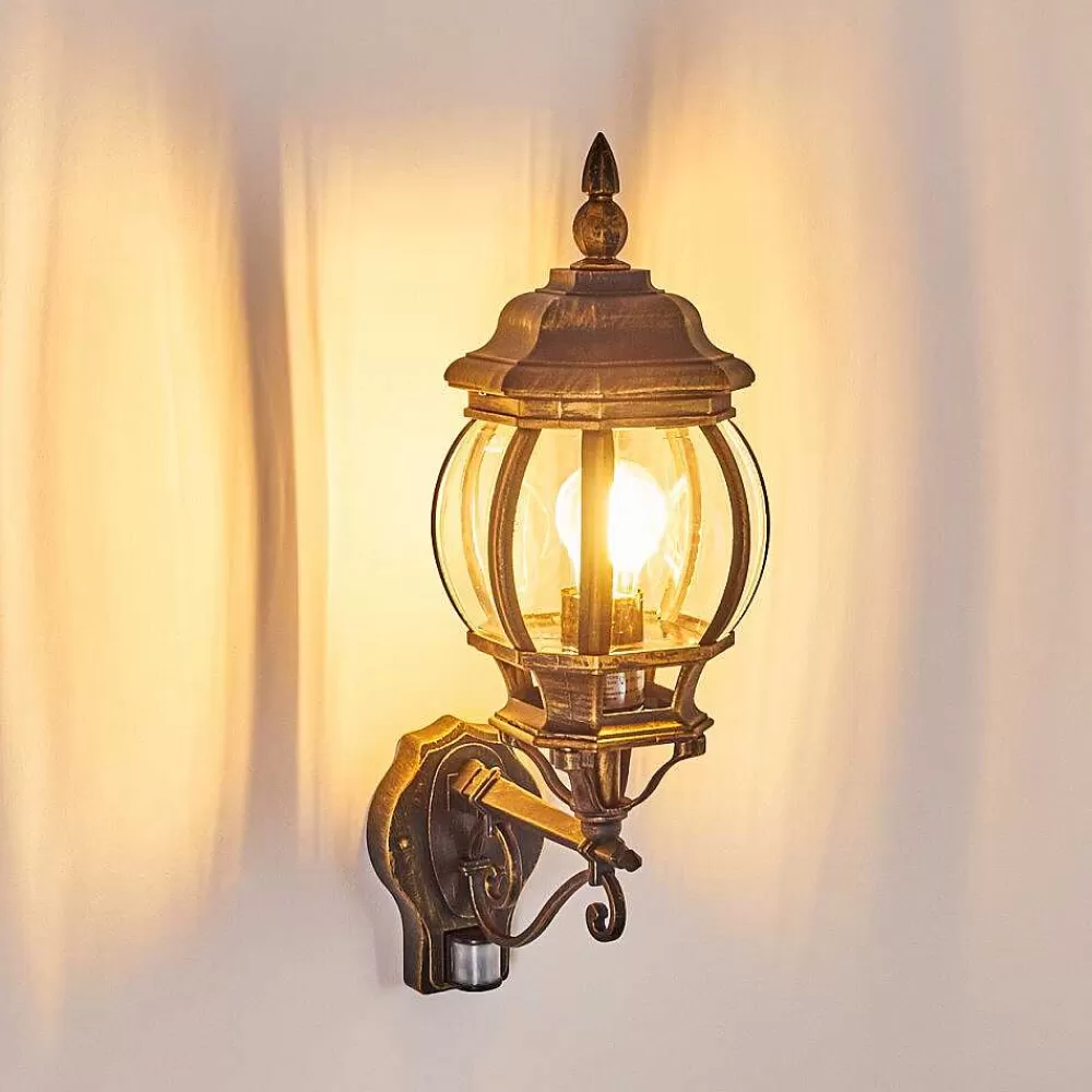 hofstein Applique Murale D'Exterieur Lentua Brun Dore, 1 Lumiere, Detecteur De Mouvement