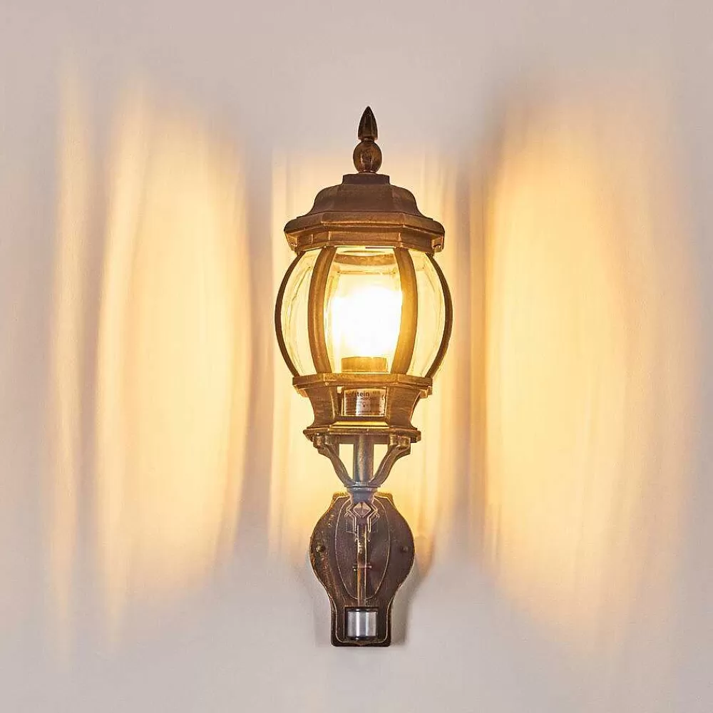hofstein Applique Murale D'Exterieur Lentua Brun Dore, 1 Lumiere, Detecteur De Mouvement