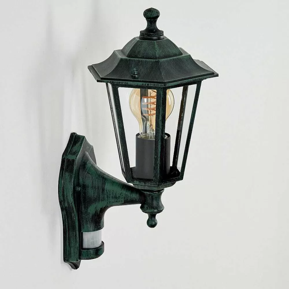 hofstein Applique Murale D'Exterieur Loria Vert, Noir, 1 Lumiere, Detecteur De Mouvement