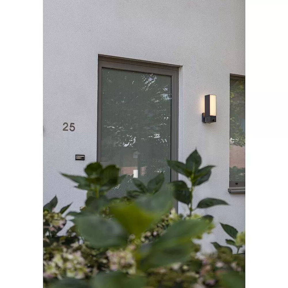 Luminaires Lutec Applique Murale D'Exterieur Lutec Cuba Led Anthracite, 1 Lumiere, Detecteur De Mouvement