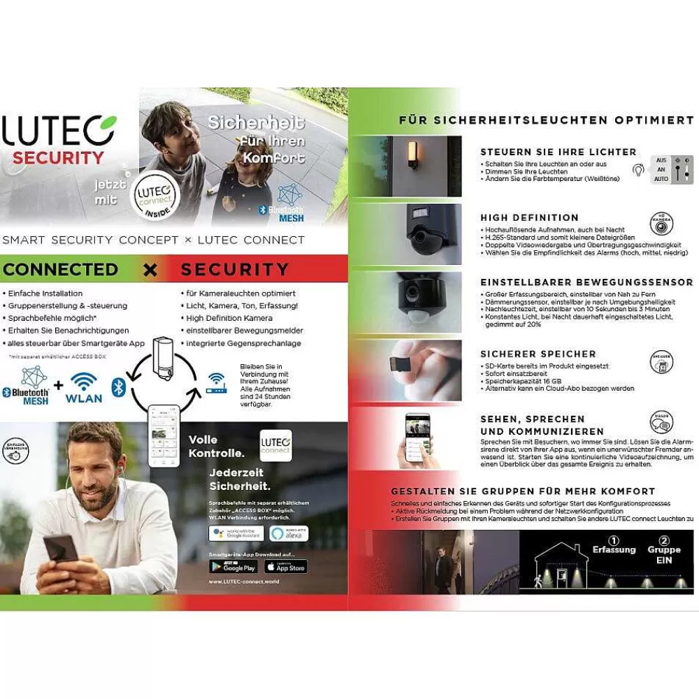 Luminaires Lutec Applique Murale D'Exterieur Lutec Cuba Led Anthracite, 1 Lumiere, Detecteur De Mouvement