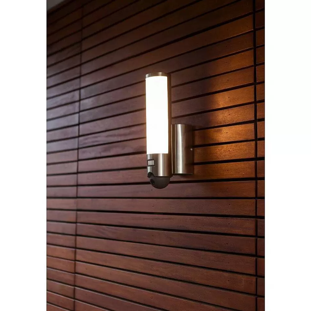 Luminaires Lutec Applique Murale D'Exterieur Lutec Elara Led Acier Inoxydable, 1 Lumiere, Detecteur De Mouvement