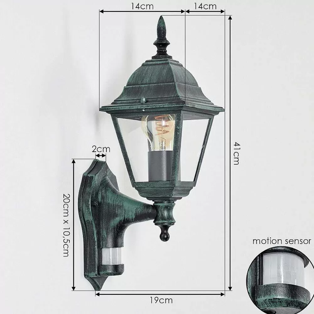 hofstein Applique Murale D'Exterieur Naofe Vert, Noir, 1 Lumiere, Detecteur De Mouvement