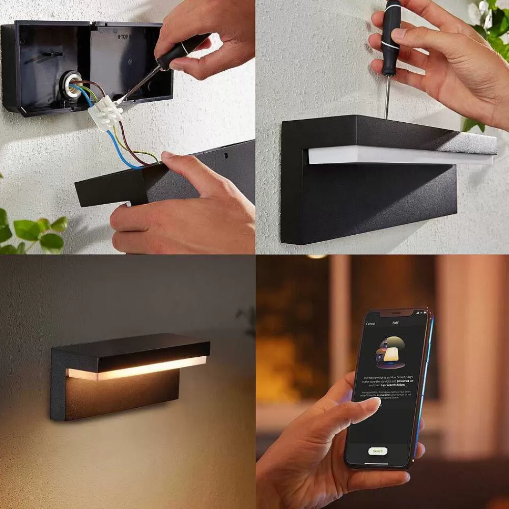 Luminaires Philips Applique Murale D'Exterieur Philips Hue Nyro Led Noir, 1 Lumiere, Changeur De Couleurs