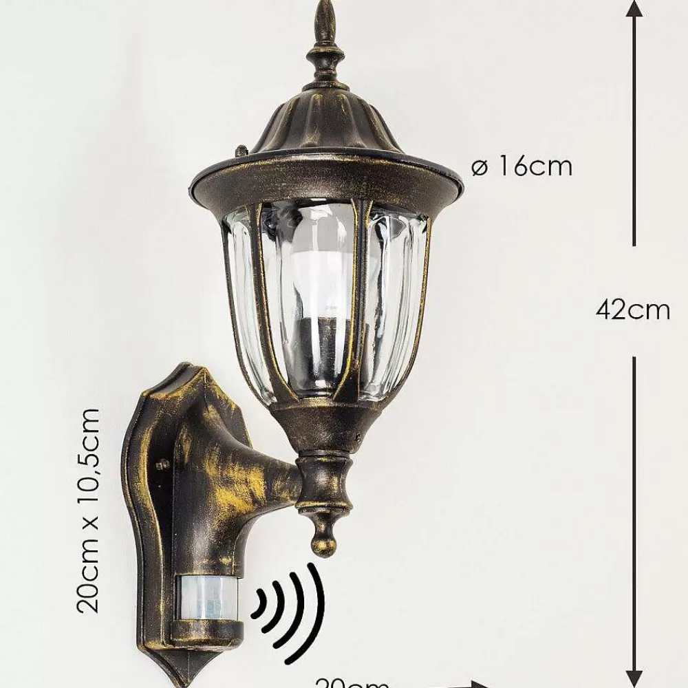 hofstein Applique Murale D'Exterieur Ribadeo Noir Dore, 1 Lumiere, Detecteur De Mouvement