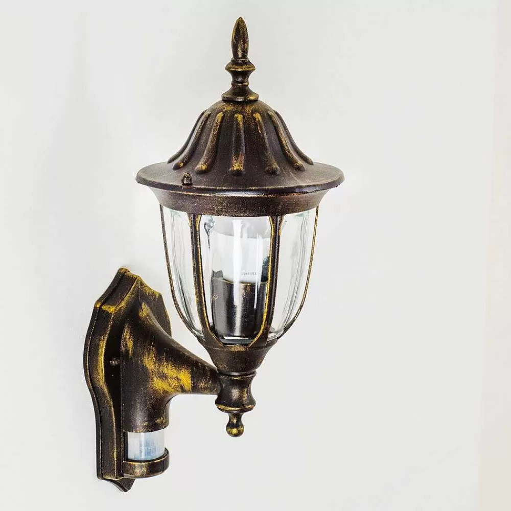 hofstein Applique Murale D'Exterieur Ribadeo Noir Dore, 1 Lumiere, Detecteur De Mouvement