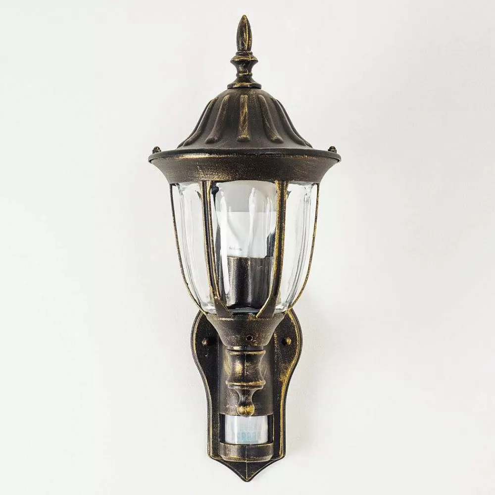hofstein Applique Murale D'Exterieur Ribadeo Noir Dore, 1 Lumiere, Detecteur De Mouvement