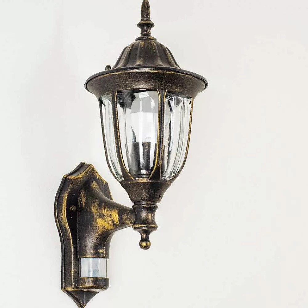 hofstein Applique Murale D'Exterieur Ribadeo Noir Dore, 1 Lumiere, Detecteur De Mouvement