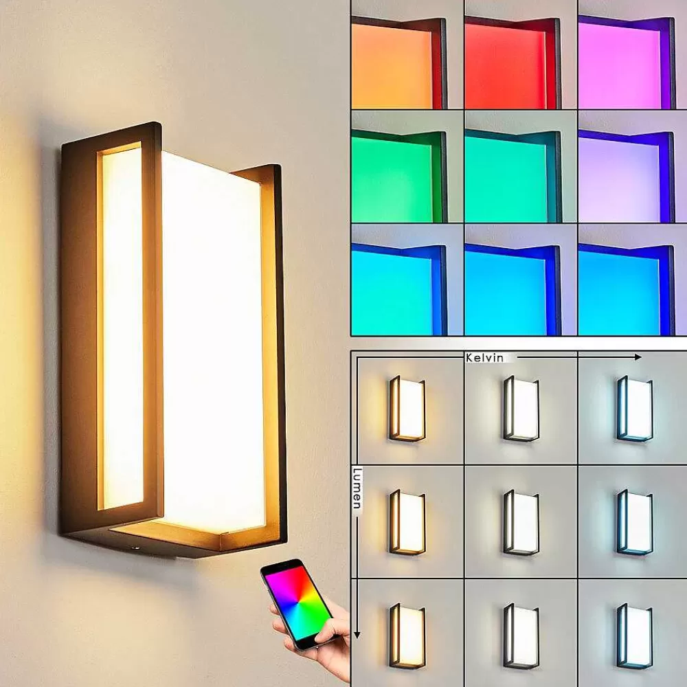hofstein Applique Murale D'Exterieur Skove Led Anthracite, 1 Lumiere, Changeur De Couleurs