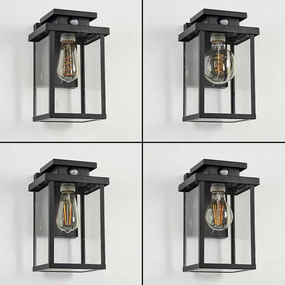 hofstein Applique Murale D'Exterieur Tieva Noir, 1 Lumiere, Detecteur De Mouvement