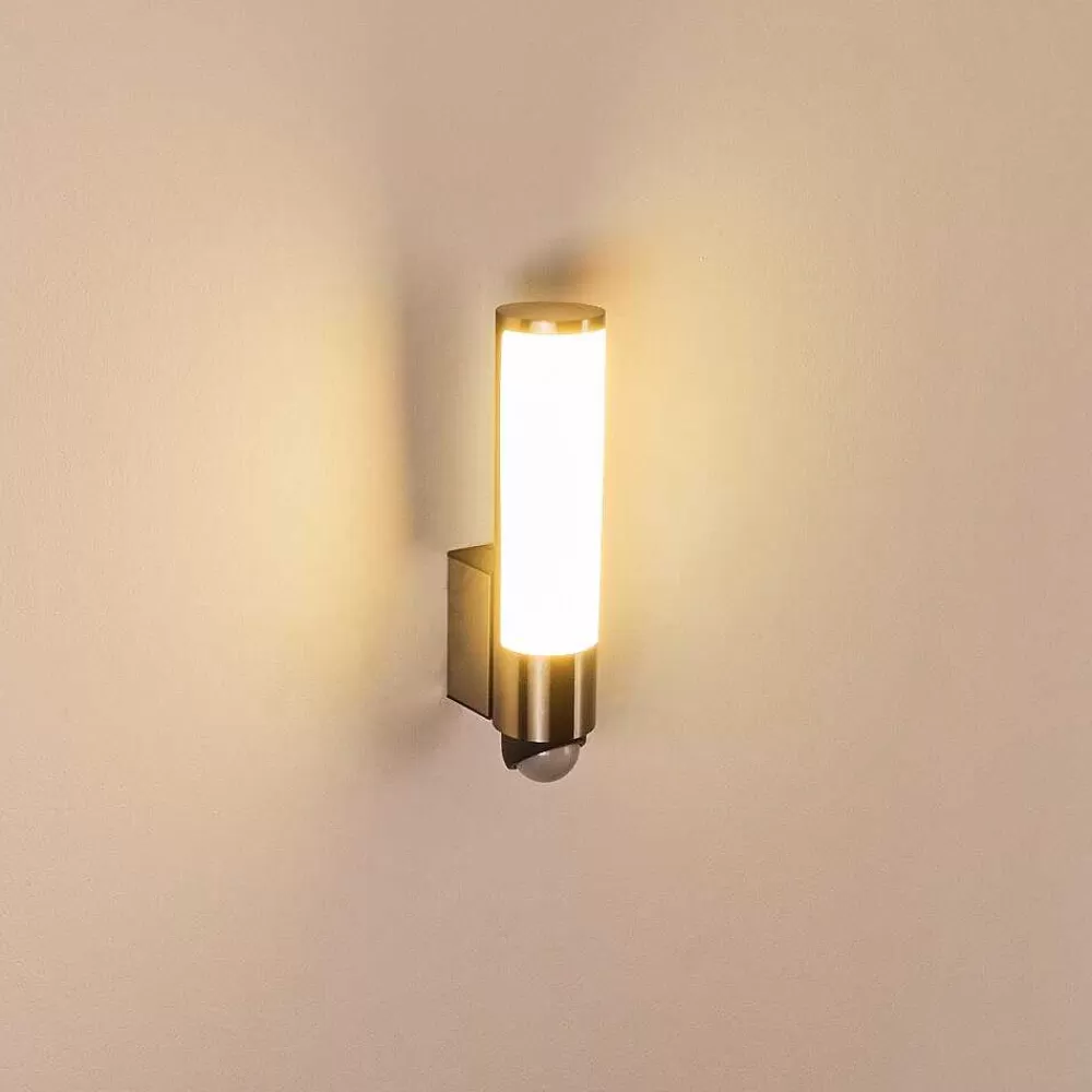 hofstein Applique Murale D'Exterieur Vason Led Acier Inoxydable, 1 Lumiere, Detecteur De Mouvement