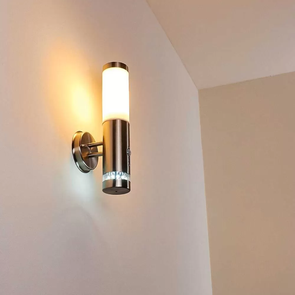 hofstein Applique Murale D'Exterieur Walise Acier Inoxydable, 1 Lumiere, Detecteur De Mouvement