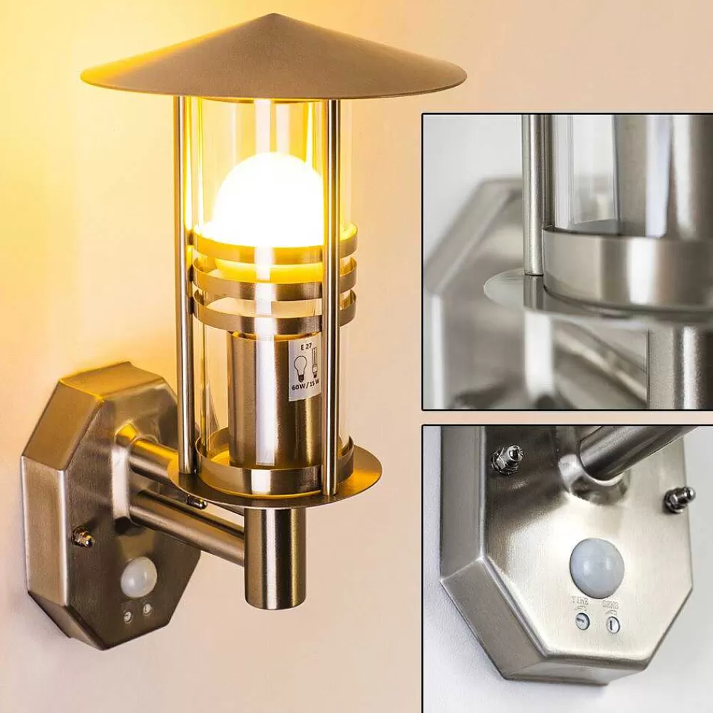 hofstein Applique Murale Forli Acier Inoxydable, 1 Lumiere, Detecteur De Mouvement