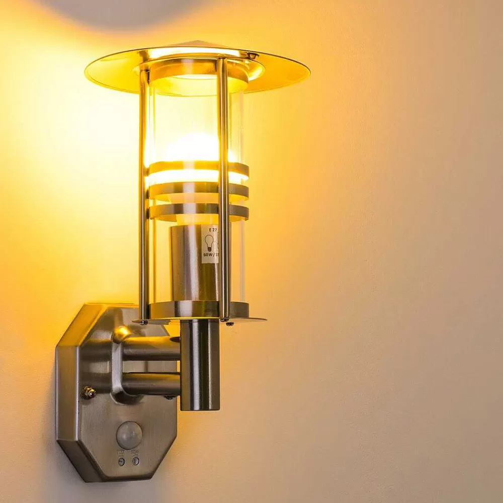 hofstein Applique Murale Forli Acier Inoxydable, 1 Lumiere, Detecteur De Mouvement