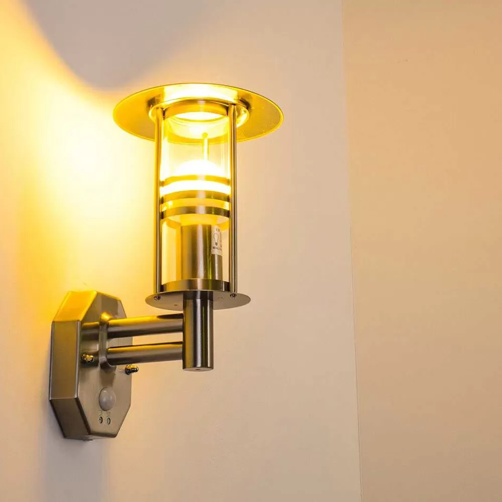 hofstein Applique Murale Forli Acier Inoxydable, 1 Lumiere, Detecteur De Mouvement