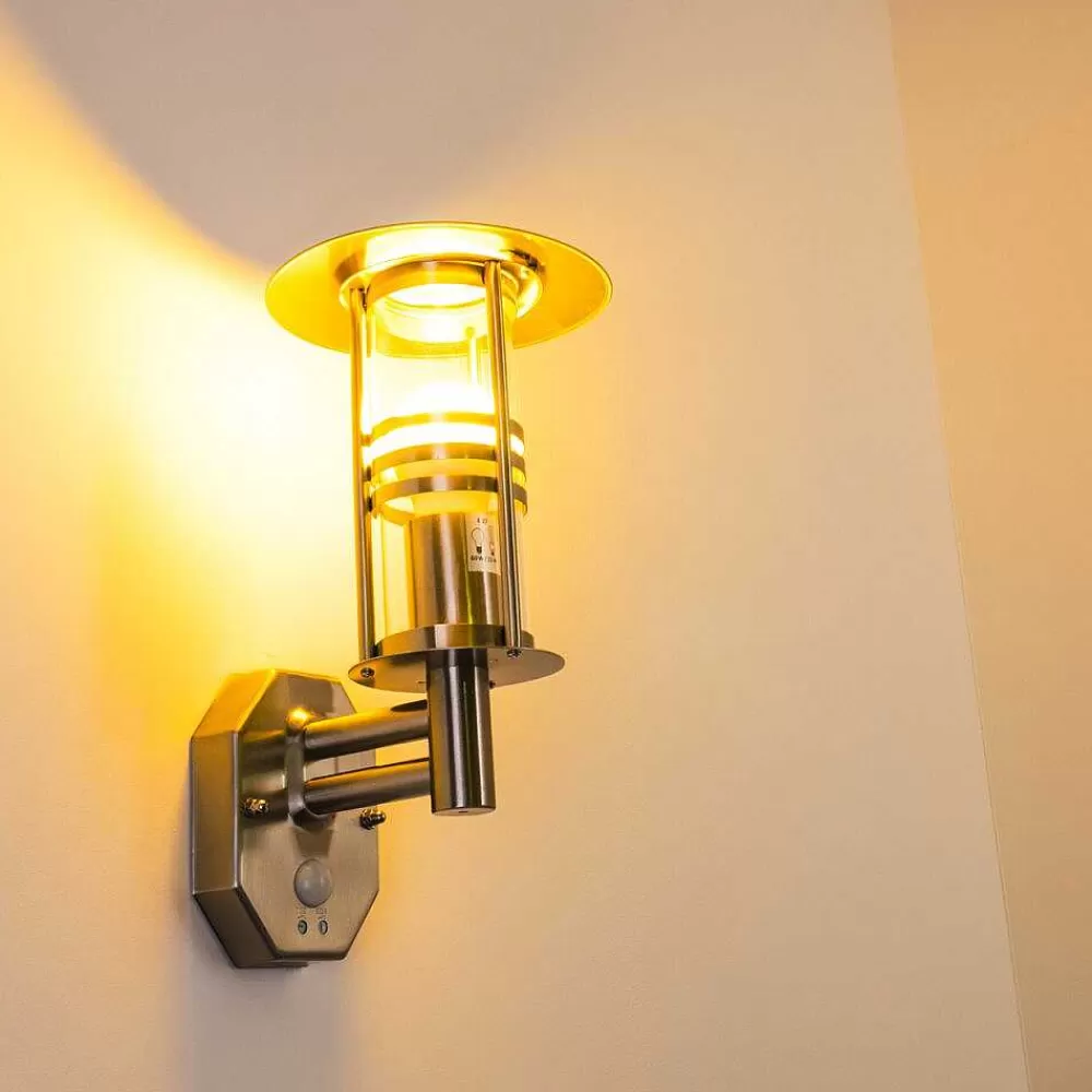 hofstein Applique Murale Forli Acier Inoxydable, 1 Lumiere, Detecteur De Mouvement