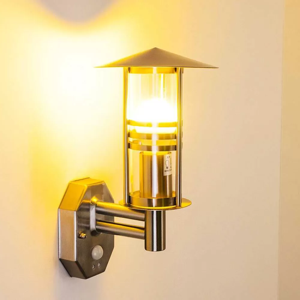 hofstein Applique Murale Forli Acier Inoxydable, 1 Lumiere, Detecteur De Mouvement