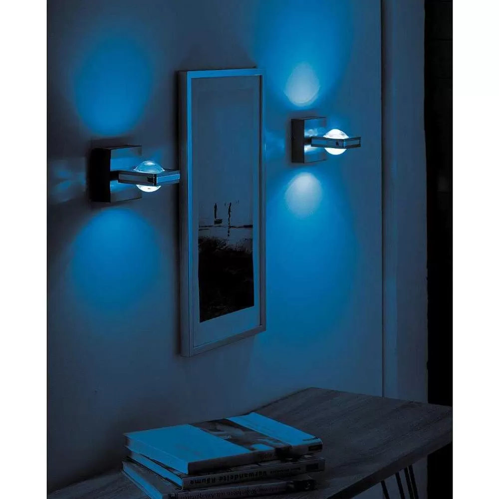 Paul Neuhaus Q-Serie Applique Murale Paul Neuhaus Q-Fisheye Led Acier Inoxydable, 2 Lumieres, Telecommandes, Changeur De Couleurs