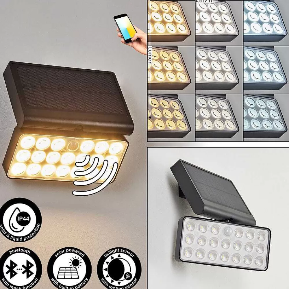 hofstein Applique Solaire Estampes Led Anthracite, 1 Lumiere, Detecteur De Mouvement