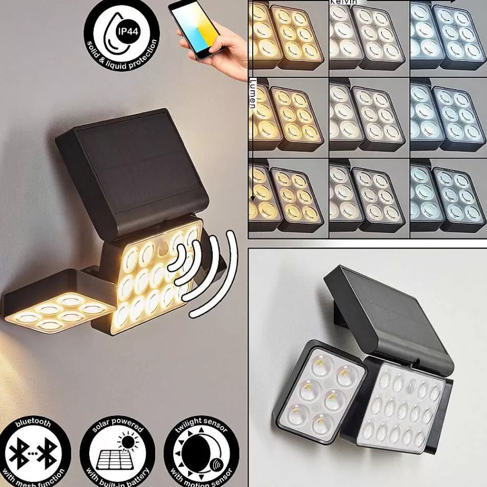 hofstein Applique Solaire Estampes Led Anthracite, 1 Lumiere, Detecteur De Mouvement