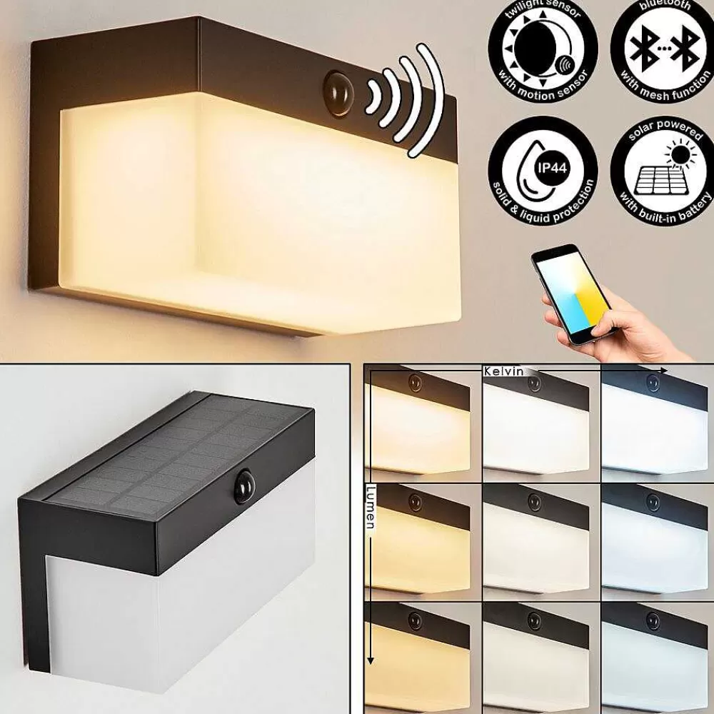 hofstein Applique Solaire Malalhue Led Noir, 1 Lumiere, Detecteur De Mouvement
