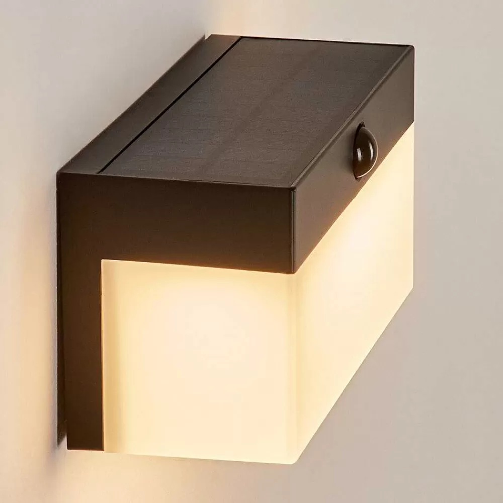 hofstein Applique Solaire Malalhue Led Noir, 1 Lumiere, Detecteur De Mouvement