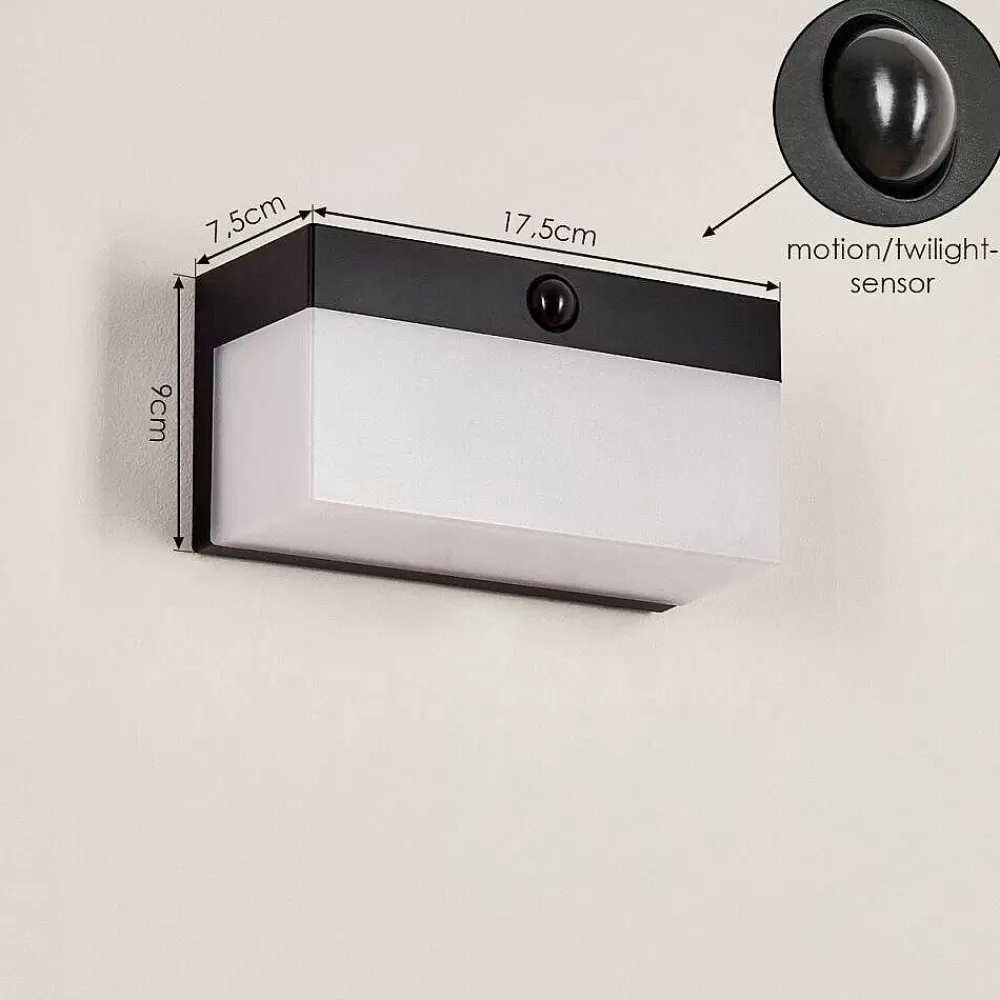 hofstein Applique Solaire Malalhue Led Noir, 1 Lumiere, Detecteur De Mouvement