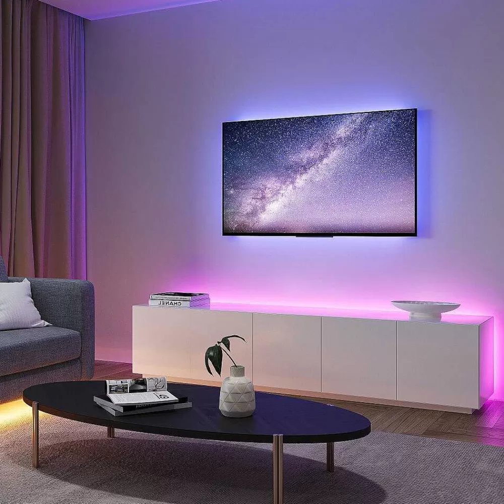 Luminaires Reality Bande Led Reality Screen Noir, 1 Lumiere, Telecommandes, Changeur De Couleurs
