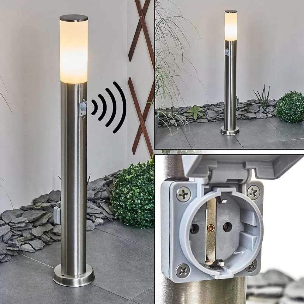 hofstein Borne Lumineuse Caserta Nickel Mat, 1 Lumiere, Detecteur De Mouvement