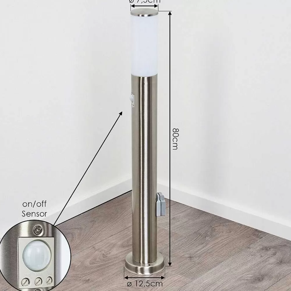 hofstein Borne Lumineuse Caserta Nickel Mat, 1 Lumiere, Detecteur De Mouvement