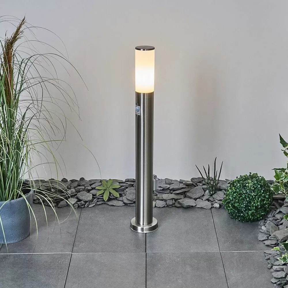 hofstein Borne Lumineuse Caserta Nickel Mat, 1 Lumiere, Detecteur De Mouvement