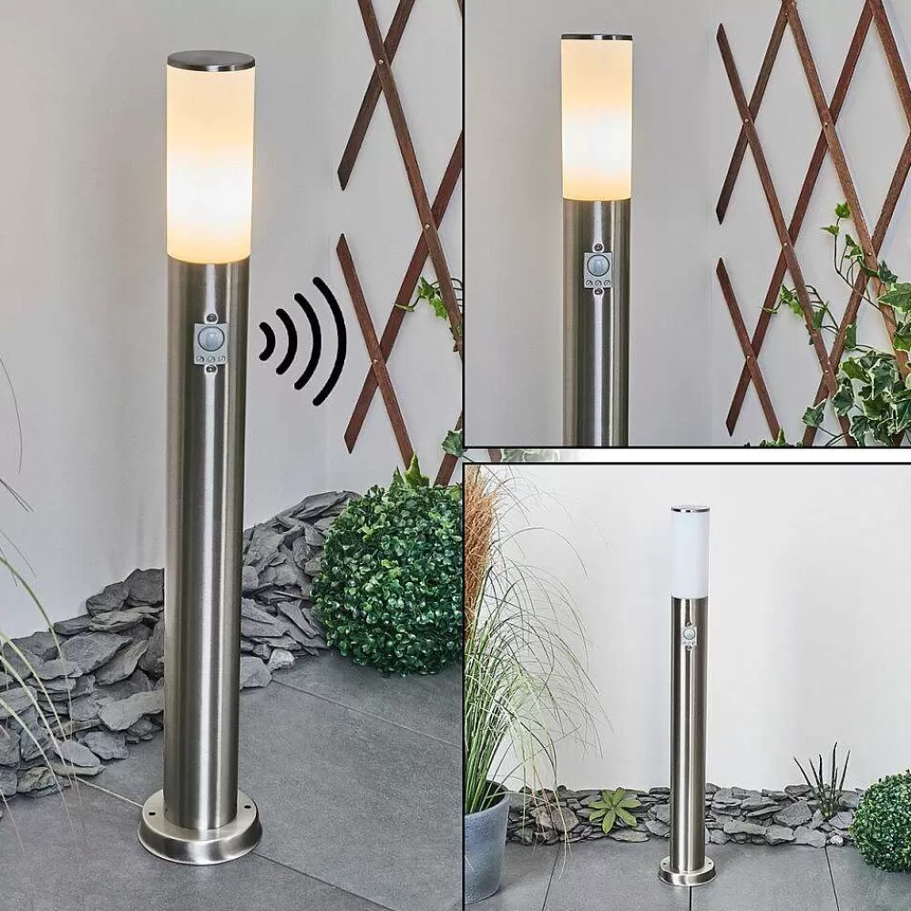 hofstein Borne Lumineuse Caserta Nickel Mat, Blanc, 1 Lumiere, Detecteur De Mouvement