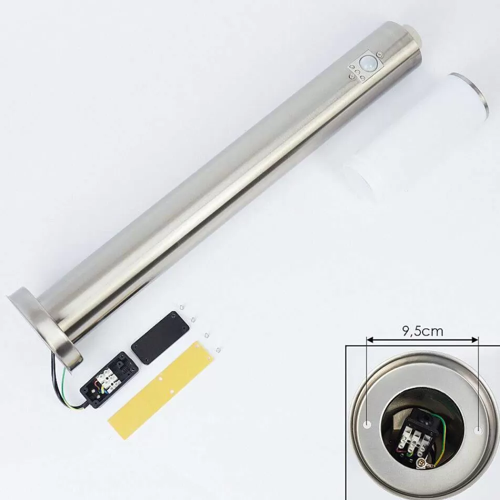 hofstein Borne Lumineuse Caserta Nickel Mat, Blanc, 1 Lumiere, Detecteur De Mouvement