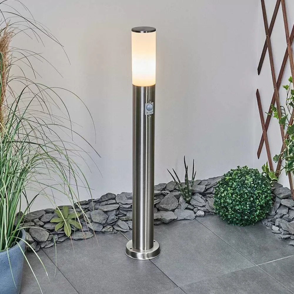 hofstein Borne Lumineuse Caserta Nickel Mat, Blanc, 1 Lumiere, Detecteur De Mouvement
