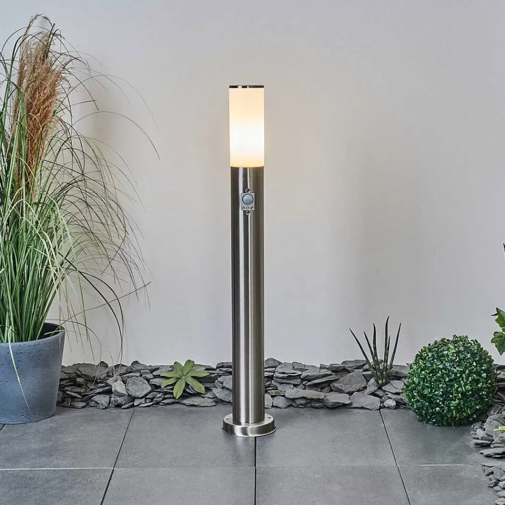 hofstein Borne Lumineuse Caserta Nickel Mat, Blanc, 1 Lumiere, Detecteur De Mouvement