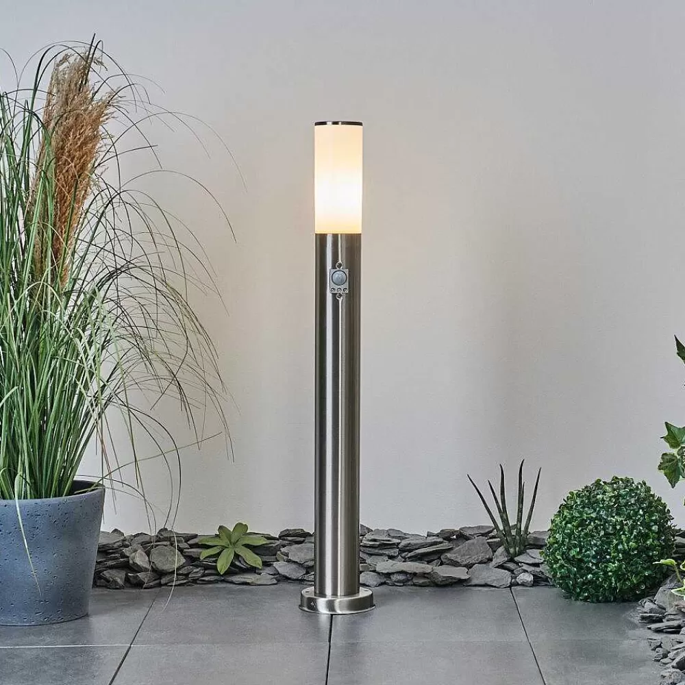 hofstein Borne Lumineuse Caserta Nickel Mat, Blanc, 1 Lumiere, Detecteur De Mouvement