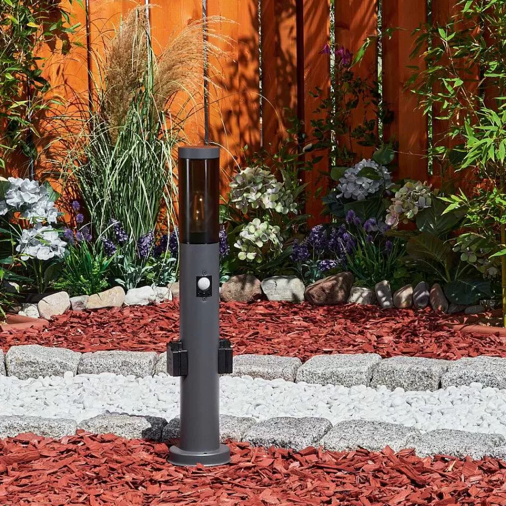 hofstein Borne Lumineuse Gaborone Anthracite, 1 Lumiere, Detecteur De Mouvement