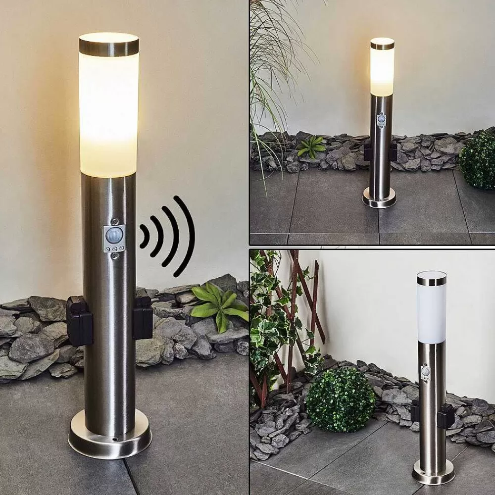 hofstein Borne Lumineuse Gaborone Led Nickel Mat, 1 Lumiere, Detecteur De Mouvement